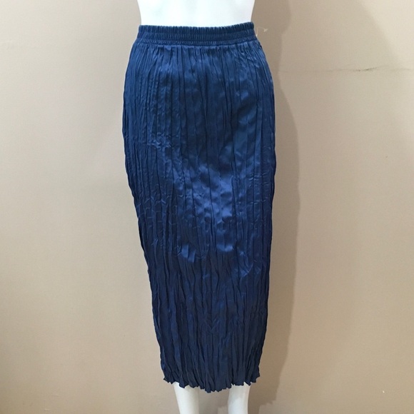Zara Wrinkled Midi Skirt Women’s Size M  Blue Satin Effect Blogger New 1131/835 - Picture 5 of 9